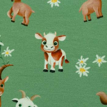 Baumwolljersey Alpenliebe Tiere auf Grün by Swafing von Mrs. Mint Design